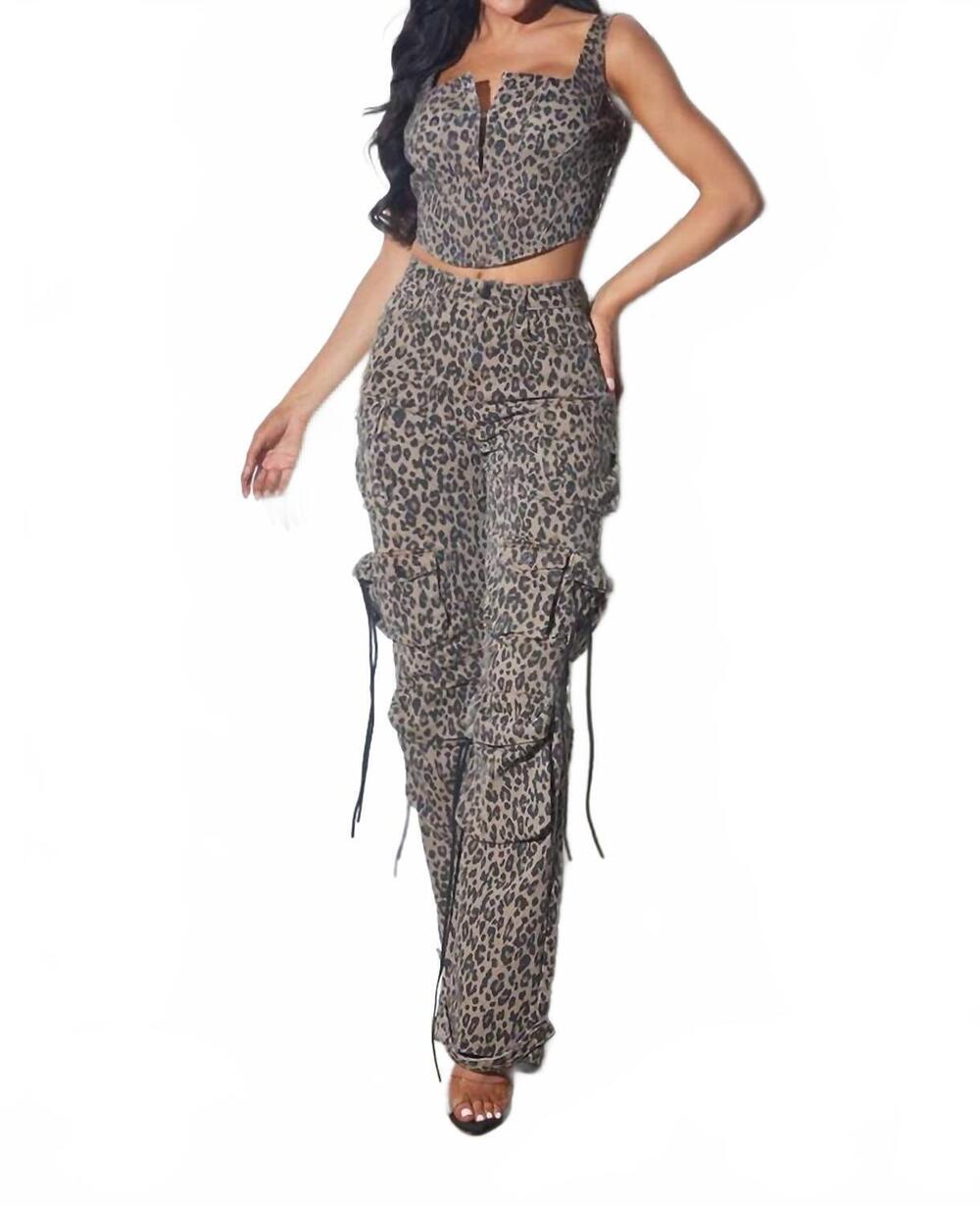 NEW WFFS animal print cargo stretch pants in brown